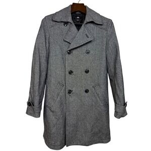 HM Mens Double Breasted Herringbone Wool Blend‎ Coat Size 38R